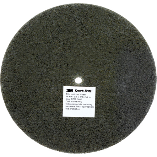Meule unitaris&eacute;e EXL Scotch-Brite, 6" x 1/8", Arbre de 1/4", Grain de Fin, Carbure de silicium Dufferin Supply