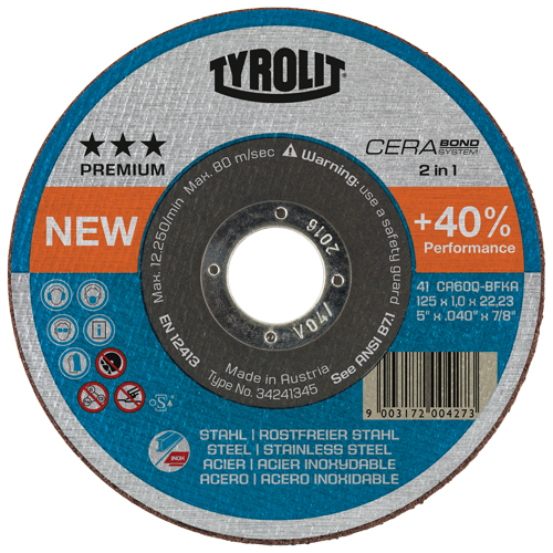 Meule &agrave; tronçonner Cerabond, 5" x 0,045", Arbre de 7/8", Type 1, C&eacute;ramique, 12250 Tr/min Dufferin Supply