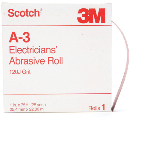 Rouleau abrasif pour &eacute;lectricien A-3 Scotch, Oxyde d'aluminium, 1" la x 75' lo, Grain 120 Dufferin Supply