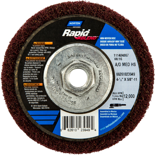 Meule abrasive non tiss&eacute;e &agrave; moyeu d&eacute;port&eacute; Rapid Blend, 4-1/2" dia., Grain 150-180, Oxyde d'aluminium Dufferin Supply