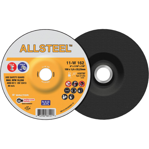 AllSteel Cut-Off Wheel, 6" x 1/16", 7/8" Arbor, Type 27, Aluminum Oxide, 10200 RPM Dufferin Supply