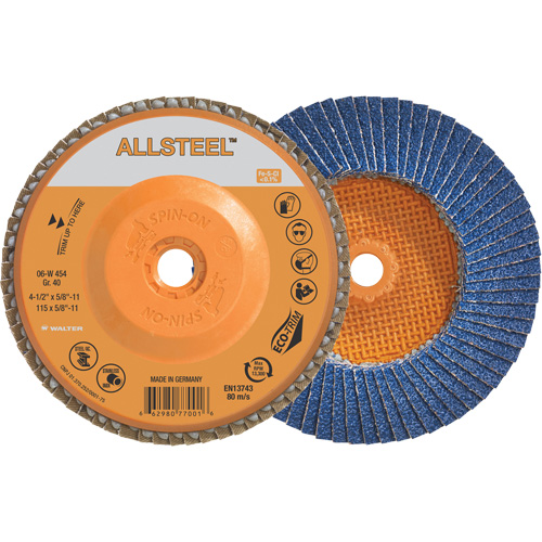 AllSteel Flap Disc, 4-1/2" x 5/8"-11, Type 27, 40 Grit, Zirconia Alumina Dufferin Supply