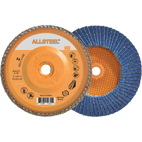 AllSteel Flap Disc, 5" x 5/8"-11, Type 27, 120 Grit, Zirconia Alumina Dufferin Supply