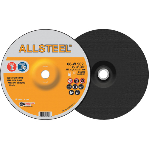 AllSteel Grinding Wheel, 9" x 1/8", 7/8" Arbor, Aluminum Oxide, Type 27 Dufferin Supply