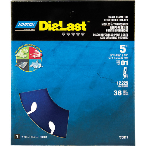 Meule &agrave; tronçonner Dialast RightCut, 5" x 0,05", Arbre de 7/8", Type 01/41, Losange, 12225 Tr/min Dufferin Supply