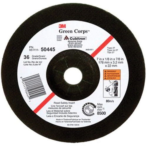 Meule &agrave; moyeu d&eacute;port&eacute; Green Corps, 7" x 1/8", Arbre 7/8", C&eacute;ramique, Type 27 Dufferin Supply