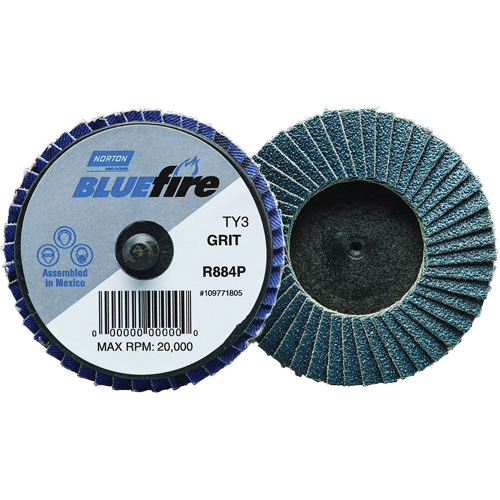 Mini disque &agrave; lamelles plates en plastique BlueFire R884P, 2" x Type 27, Grain P80, Alumine de zirconium Dufferin Supply
