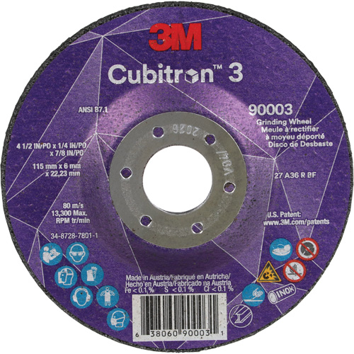 Cubitron 3 Depressed Centre Grinding Wheel, 4-1/2" x 1/4", 7/8" Arbor, Ceramic, Type T27 Dufferin Supply