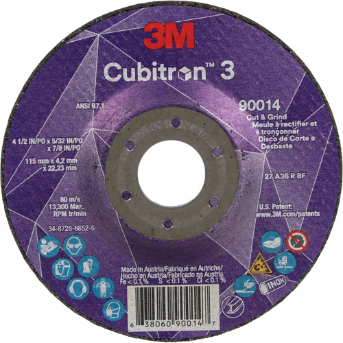 Cubitron 3 Cut & Grind Wheel, 4-1/2" x 5/32", 7/8" Arbor, Type T27, 36+ Grit, Ceramic Dufferin Supply