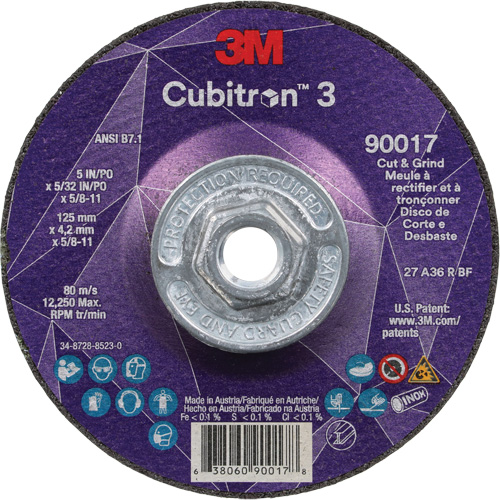 Cubitron 3 Cut & Grind Wheel, 5" x 5/32", 5/8"-11 Arbor, Type T27, 36+ Grit, Ceramic Dufferin Supply