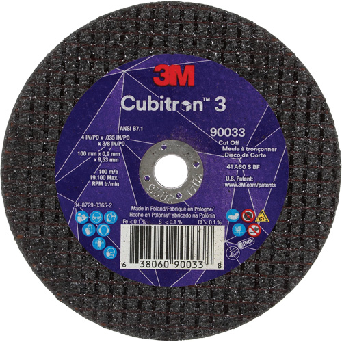 Meule &agrave; tronçonner Cubitron 3, 4" x 0,035", Arbre de 3/8", Type T1, C&eacute;ramique, 21000 Tr/min Dufferin Supply