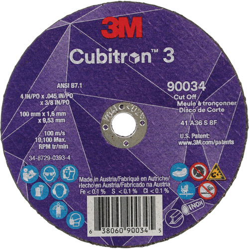 Cubitron 3 Cut-Off Wheel, 4" x 0.045", 3/8" Arbor, Type T1, Ceramic, 21000 RPM Dufferin Supply