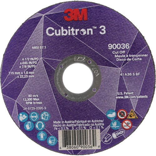 Cubitron 3 Cut-Off Wheel, 4-1/2" x 0.045", 7/8" Arbor, Type T1, Ceramic, 13300 RPM Dufferin Supply
