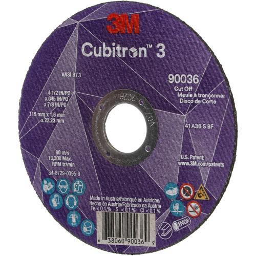 Cubitron 3 Cut-Off Wheel, 4-1/2" x 0.045", 7/8" Arbor, Type T1, Ceramic, 13300 RPM Dufferin Supply