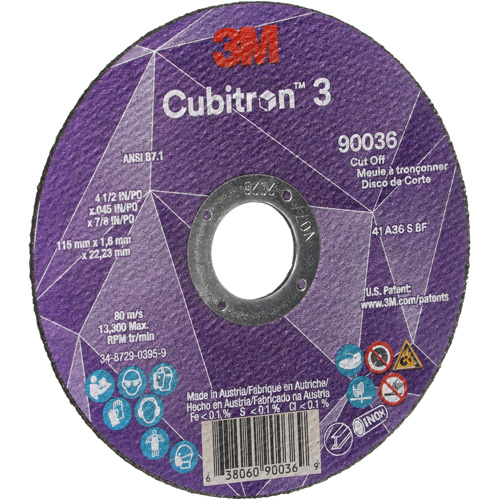 Cubitron 3 Cut-Off Wheel, 4-1/2" x 0.045", 7/8" Arbor, Type T1, Ceramic, 13300 RPM Dufferin Supply