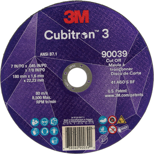 Cubitron 3 Cut-Off Wheel, 7" x 0.09", 7/8" Arbor, Type T27, Ceramic, 8500 RPM Dufferin Supply
