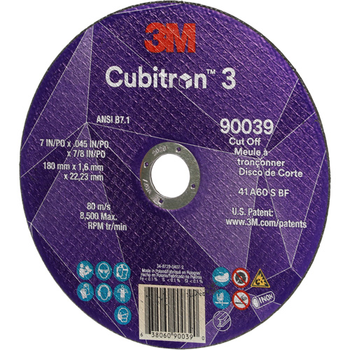 Cubitron 3 Cut-Off Wheel, 7" x 0.09", 7/8" Arbor, Type T27, Ceramic, 8500 RPM Dufferin Supply