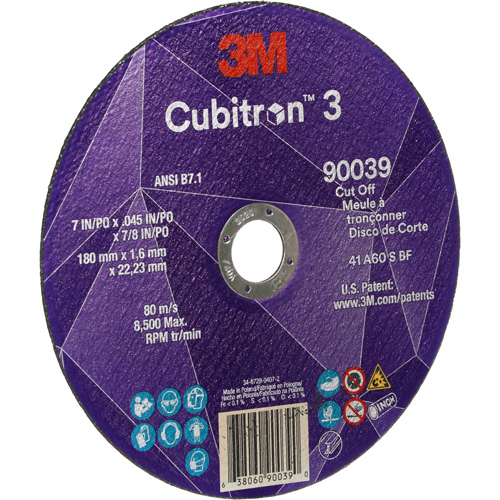 Cubitron 3 Cut-Off Wheel, 7" x 0.09", 7/8" Arbor, Type T27, Ceramic, 8500 RPM Dufferin Supply
