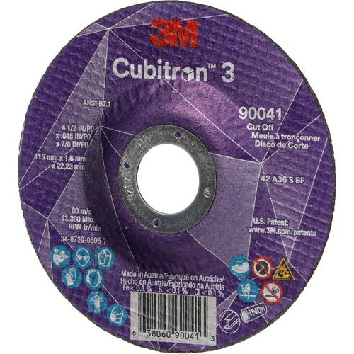 Meule &agrave; tronçonner Cubitron 3, 4-1/2" x 0,045", Arbre de 7/8", Type T27, C&eacute;ramique, 13 300 Tr/min Dufferin Supply