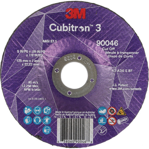 Meule &agrave; tronçonner Cubitron 3, 5" x 0,09", Arbre de 7/8", Type T27, C&eacute;ramique, 12250 Tr/min Dufferin Supply