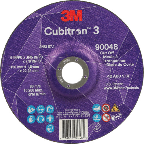 Cubitron 3 Cut-Off Wheel, 6" x 0.045", 7/8" Arbor, Type T27, Ceramic, 10200 RPM Dufferin Supply
