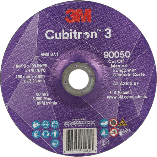 Meule &agrave; tronçonner Cubitron 3, 7" x 0,09", Arbre de 7/8", Type T27, C&eacute;ramique, 8500 Tr/min Dufferin Supply