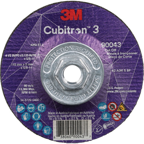 Cubitron 3 Cut-Off Wheel, 4-1/2" x 1/8", 5/8"-11 Arbor, Type T27, Ceramic, 13300 RPM Dufferin Supply