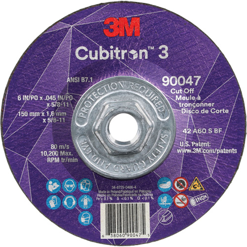 Cubitron 3 Cut-Off Wheel, 6" x 0.045", 5/8"-11 Arbor, Type T27, Ceramic, 10200 RPM Dufferin Supply
