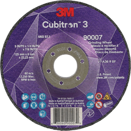 Cubitron 3 Depressed Centre Grinding Wheel, 5" x 1/4", 7/8" Arbor, Ceramic, Type T27 Dufferin Supply