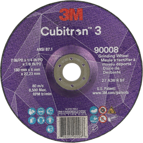 Cubitron 3 Depressed Centre Grinding Wheel, 7" x 1/4", 7/8" Arbor, Ceramic, Type T27 Dufferin Supply