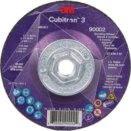 Cubitron 3 Depressed Centre Grinding Wheel, 4-1/2" x 1/4", 5/8"-11 Arbor, Ceramic, Type T27 Dufferin Supply