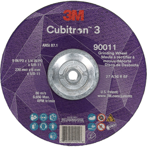 Cubitron 3 meule a moyeu d&eacute;port&eacute;, 9" x 0,25", Arbre 5/8"-11, C&eacute;ramique, Type T27 Dufferin Supply