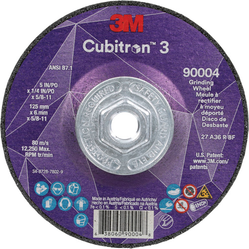 Cubitron 3 meule a moyeu d&eacute;port&eacute;, 5" x 0,25", Arbre 5/8"-11, C&eacute;ramique, Type T27 Dufferin Supply