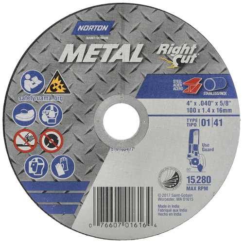 Metal RightCut Right Angle Cut-Off Wheel, 4-1/2" x 0.04", 7/8" Arbor, Type 01/41, Aluminum Oxide, 13580 RPM Dufferin Supply