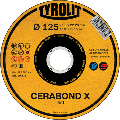 Meule &agrave; tronçonner Cerabond X, 5" x 0,04", Arbre de 7/8", C&eacute;ramique Dufferin Supply