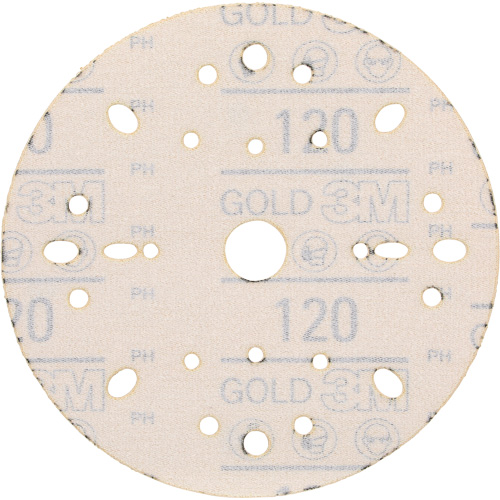 Hookit Gold Abrasive Disc, 6" Dia., 120 Grit, Aluminum Oxide, C-Weight Dufferin Supply