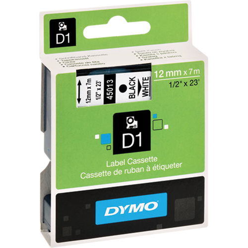 D1 Label Cassette, 12 mm x 23', Black on White Dufferin Supply