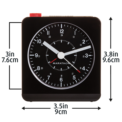 Desk Alarm Clock, Analog, Battery Operated, 3.5" W x 1.5" D x 3.75" H, Black Dufferin Supply