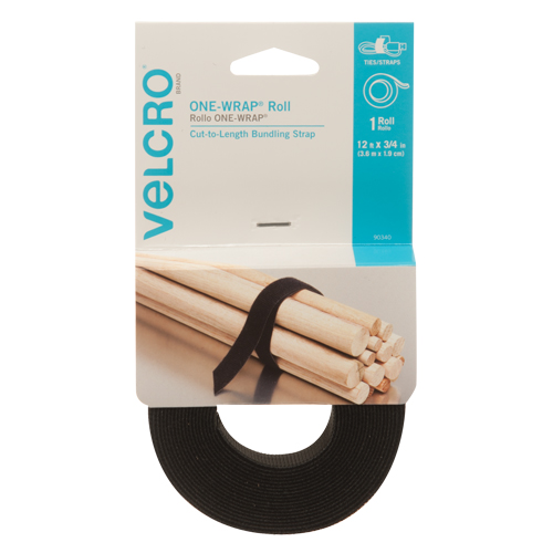 Ruban d'attaches One-Wrap, Boucle et crochet, 12' x 3/4", Auto-aggripant, Noir Dufferin Supply