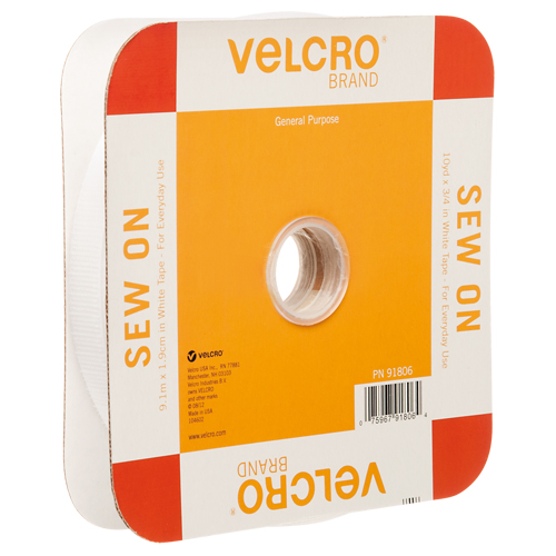 Ruban d'attaches, Boucle et crochet, 30' x 3/4", Cousu, Blanc Dufferin Supply