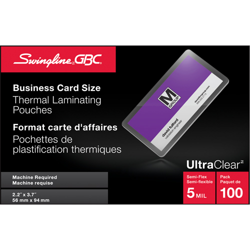 Pochettes lamin&eacute;es pour cartes d'affaires Swingline UltraClear Dufferin Supply