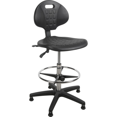 Heavy-Duty Ergonomic Stool, Stationary, Adjustable, 39” - 48”, Polyurethane Seat, Black Dufferin Supply