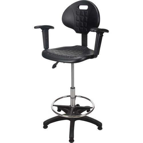 Tabouret ergonomique robuste avec accoudoirs r&eacute;glables, Stationnaire, Ajustable, 39" - 48", Polyur&eacute;thane Si&egrave;ge, Noir Dufferin Supply