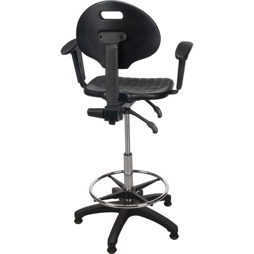 Tabouret ergonomique robuste avec accoudoirs r&eacute;glables, Stationnaire, Ajustable, 39" - 48", Polyur&eacute;thane Si&egrave;ge, Noir Dufferin Supply