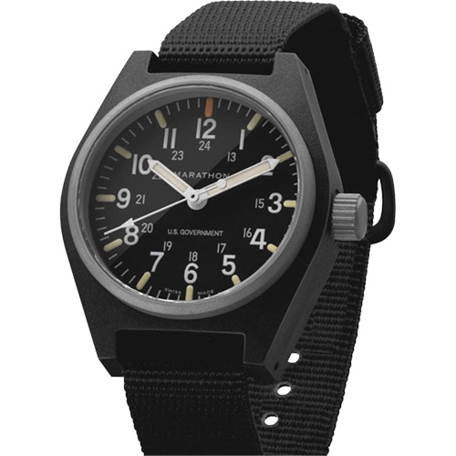 General Purpose Quartz with MaraGlo Watch, Analog, Battery Operated, 0.6" W x 1.3" D x 0.4" H, Black Dufferin Supply