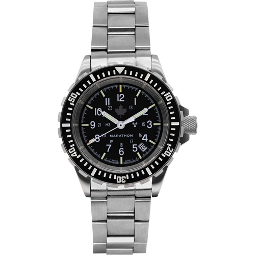 Grande montre automatique de plong&eacute;e avec feuille d'&eacute;rable gris et bracelet en acier inoxydable, Num&eacute;rique, &agrave; piles, 41 mm, Argent Dufferin Supply