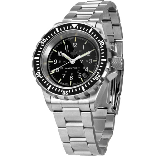 Grande montre automatique de plong&eacute;e avec feuille d'&eacute;rable gris et bracelet en acier inoxydable, Num&eacute;rique, &agrave; piles, 41 mm, Argent Dufferin Supply