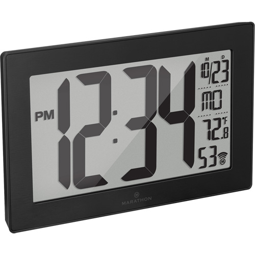 Self-Setting & Self-Adjusting Wall Clock with Stand, Digital, Battery Operated, Black Dufferin Supply