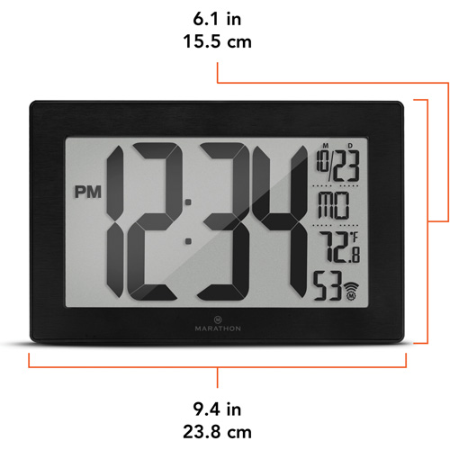 Self-Setting & Self-Adjusting Wall Clock with Stand, Digital, Battery Operated, Black Dufferin Supply