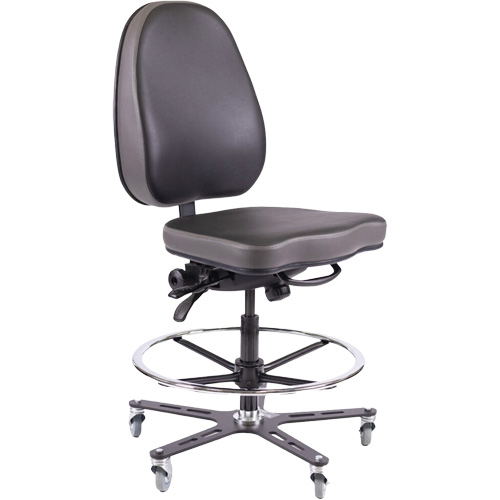 TF180 Ergonomic Industrial Chair, Mobile, Adjustable, Vinyl Seat, Black Dufferin Supply